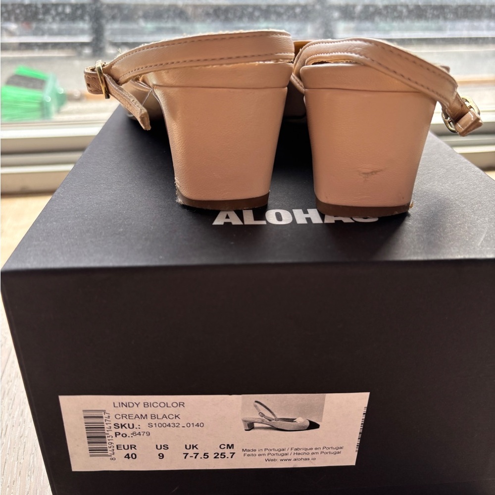 ALOHAS Beige and Black Two-Tone Slingback Kitten Heels Size 9 US / 40 EU - Picture 3 of 5